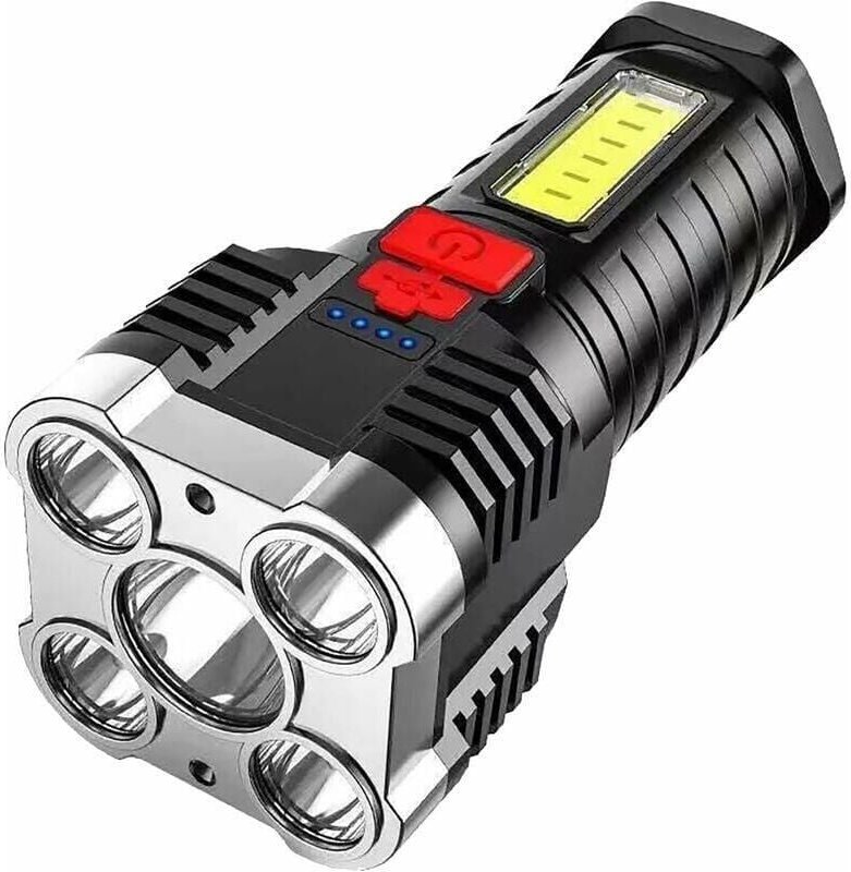 BEBUSINGOTO Eine helle Taschenlampe mit fünf Kernen und großer Reichweite, die über USB aufladbar ist.-