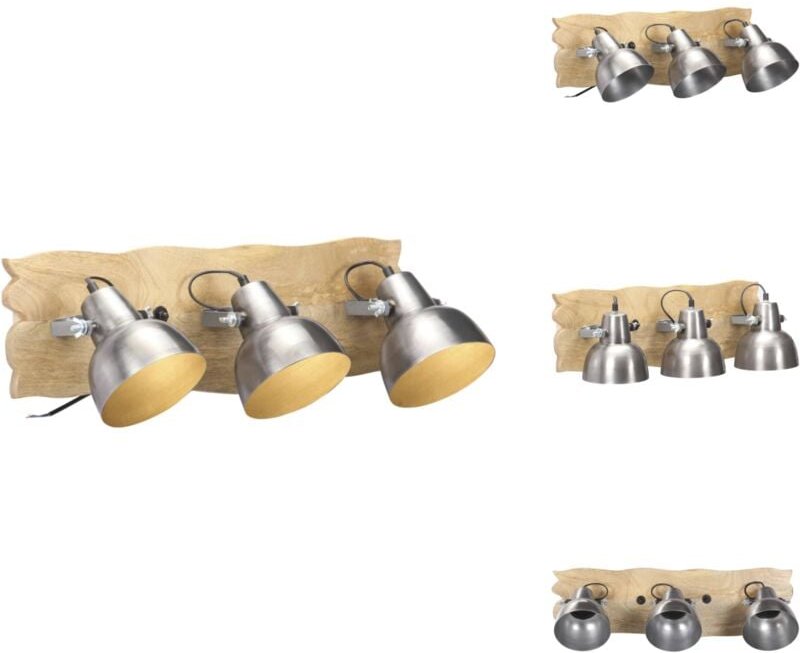 Wandlampe Industriestil Silbern 68x23 cm E27 Mangoholz - Wandleuchte - Wandleuchten - Lampe - Lampen