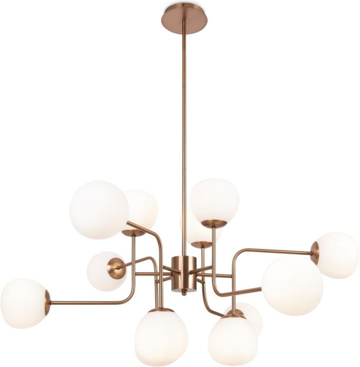 Maytoni Erich Moderne mehrarmige Pendelleuchte, Deckenleuchte, Gold, 12 x E14, weißer Schirm