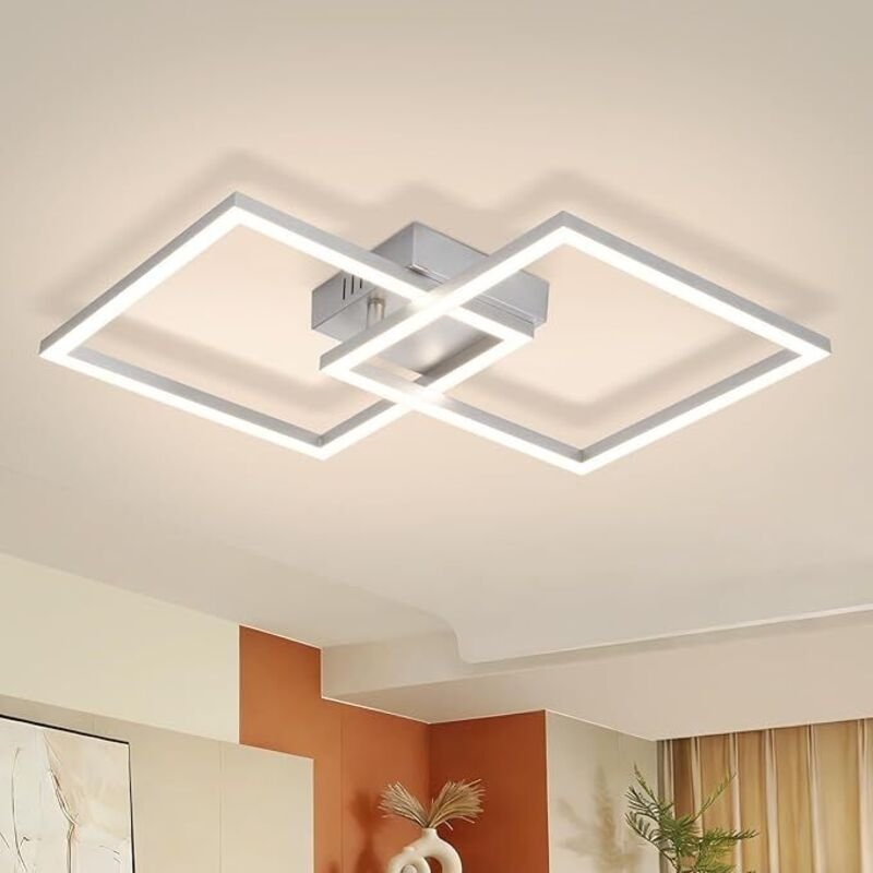 GBLY LED Deckenleuchte 24W Silber 4000K Neutralweiß Eckig Drehbar Modern Design Lampe für Schlafzimmer Wohnzimmer Küche ...