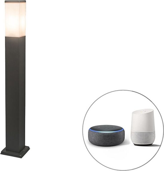 Qazqa - Smarte Außen-Pollerleuchte Dunkelgrau 80 cm inkl. Wifi P45 - Malios