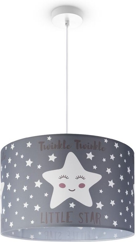 Paco Home - Deckenlampe Kinderzimmer Pendelleuchte Baby Lampenschirm Stoff Rund Sterne Pendelleuchte - Weiß, Design 3 (Ø...