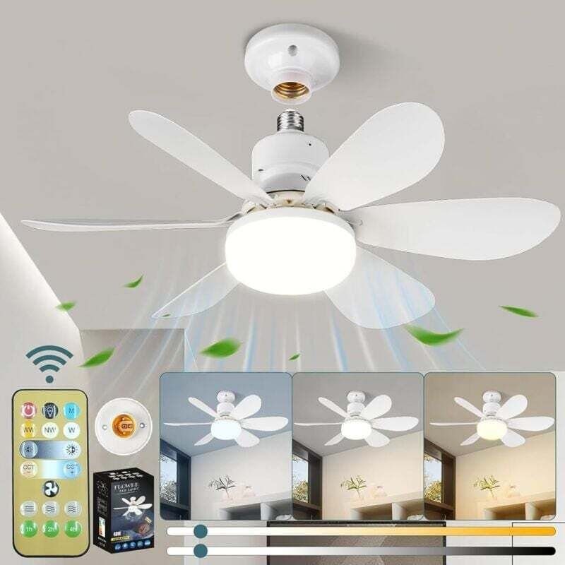 Andere Deckenventilatoren, geräuscharme Deckenventilatoren, 40-W-Deckenventilator mit Lampe und E27-Fassung, 6 Flügel, 3...