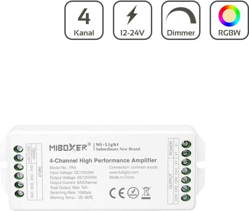 MiBoxer RGBW Verstärker/Amplifier 4 Kanal 12/24V PA4