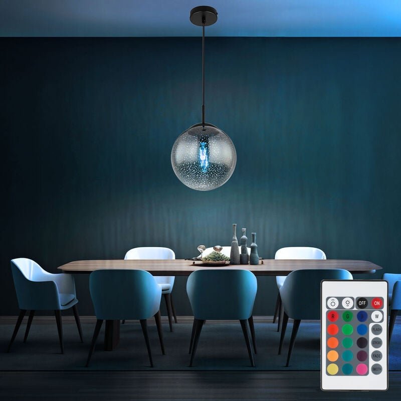 Hängeleuchte dimmbar mit Fernbedienung Pendelleuchte Esstisch Rauchglas Hängelampe Glas Retro, rgb Farbwechsel, Sternen-...