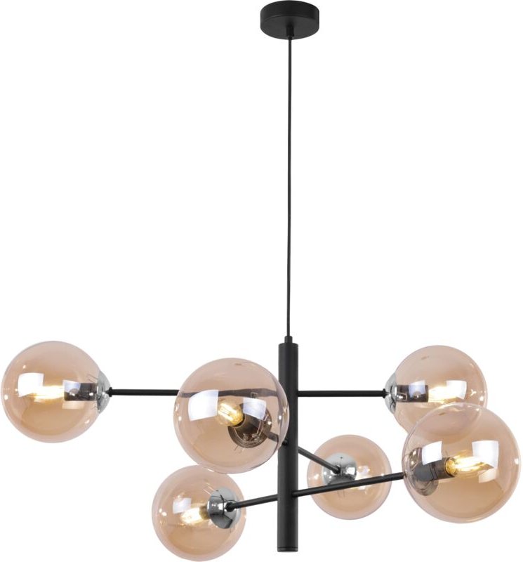 Thumbnail - Vicenza Hängelampe Schwarz Chrom 6 Flache Honiglampe E14