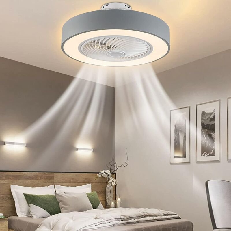 Deckenventilator mit Licht, 22'' Kreisförmige Kronleuchter Deckenventilator led Deckenleuchte Leise Ventilator Pendelleu...