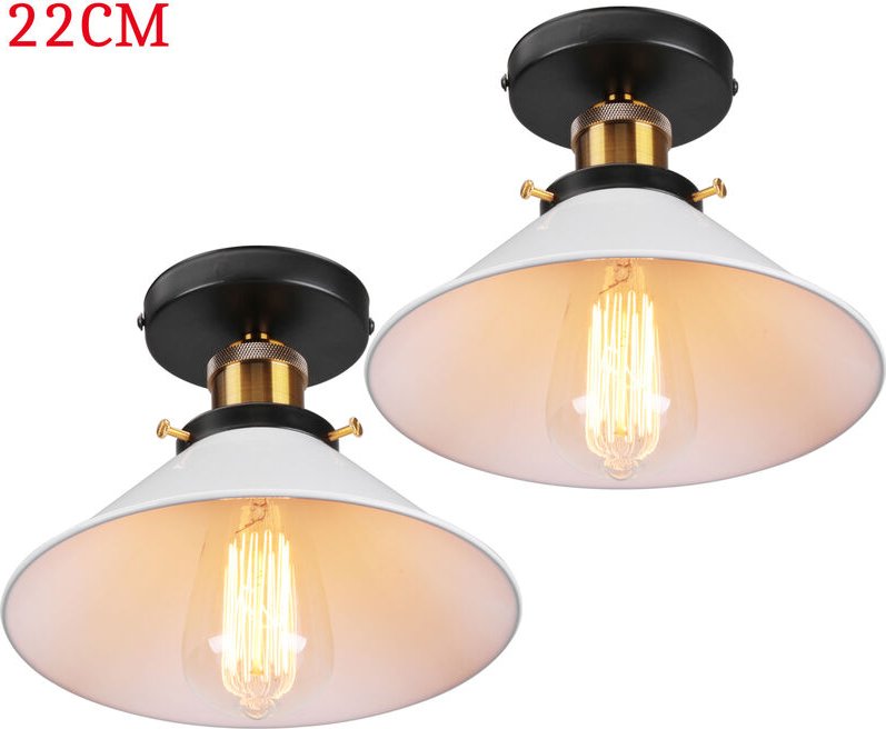 Thumbnail - Deckenleuchte Vintage Retro Deckenlampe Industriell Eisen Lampenschirm Hutform 22cm Weiß 2PCS
