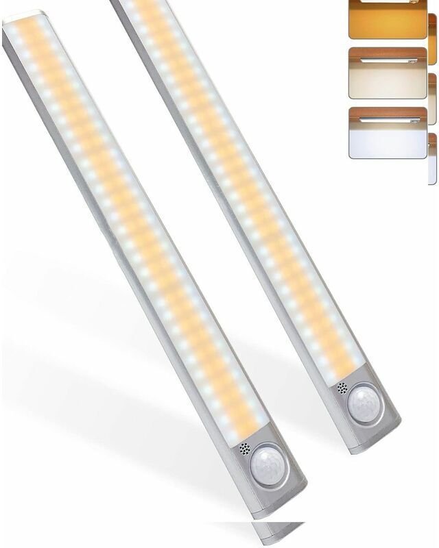 120-LED-Schrankleuchte mit Bewegungsmelder, einstellbarer Helligkeit und 3 Farben, USB-aufladbar, kabellos, geeignet für...