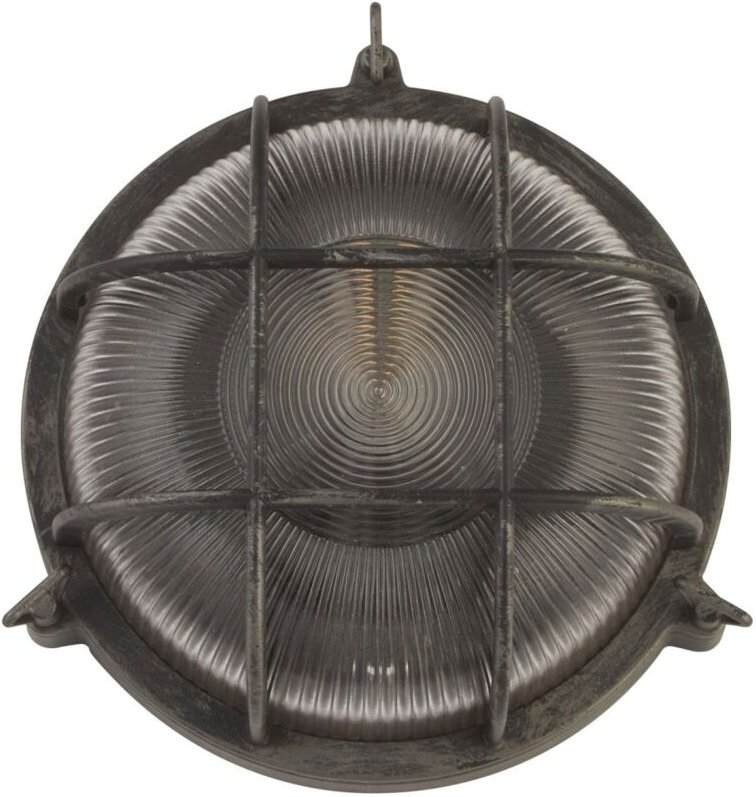 Licht-erlebnisse - Außenlampe Wand Aluminium Glas E27 IP44 d: 26,5 cm rund in Silber Antik Maritim Wandleuchte außen