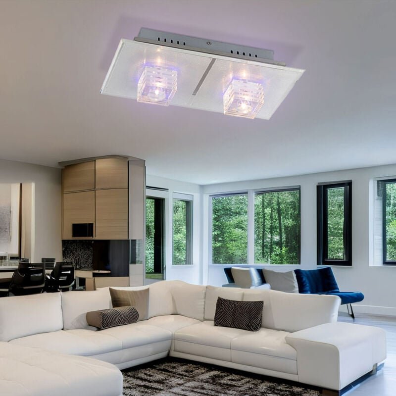 Deckenlampe Fernbedienung Deckenleuchte Glas Wohnzimmerlampe Chrom Schlafzimmerlampe, 24x Deko LED Farbwechsel, 2x G4 Fa...