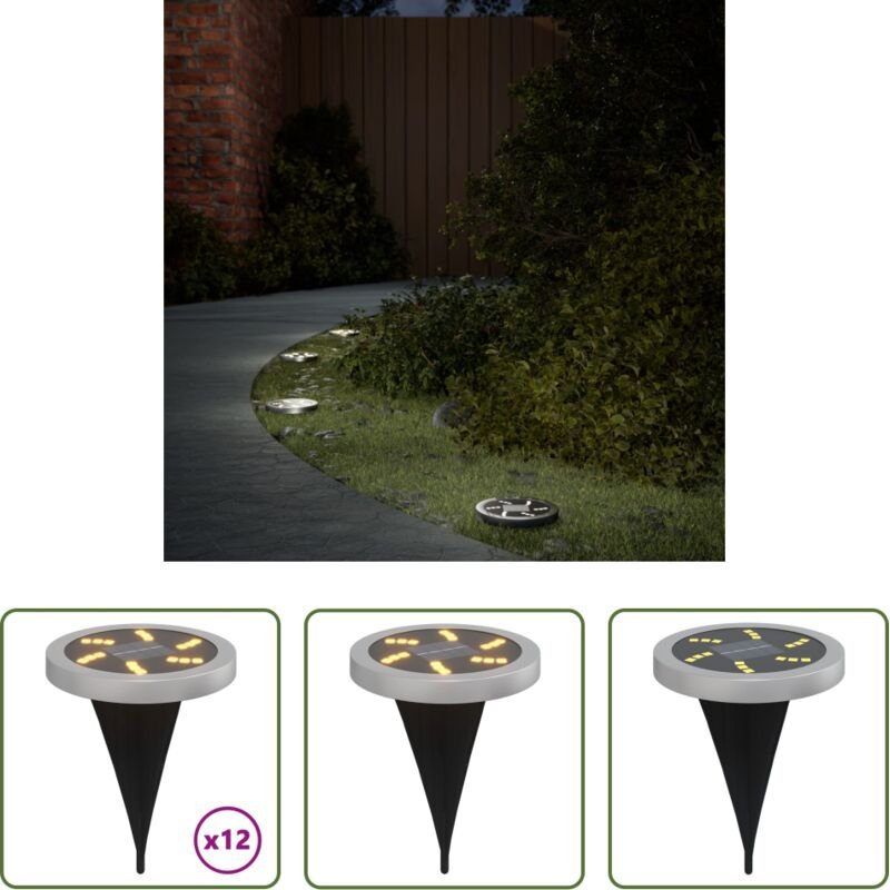 Gartenbeleuchtung - Solar-Bodenleuchten mit Erdspieß 12 Stk. Warmweiß