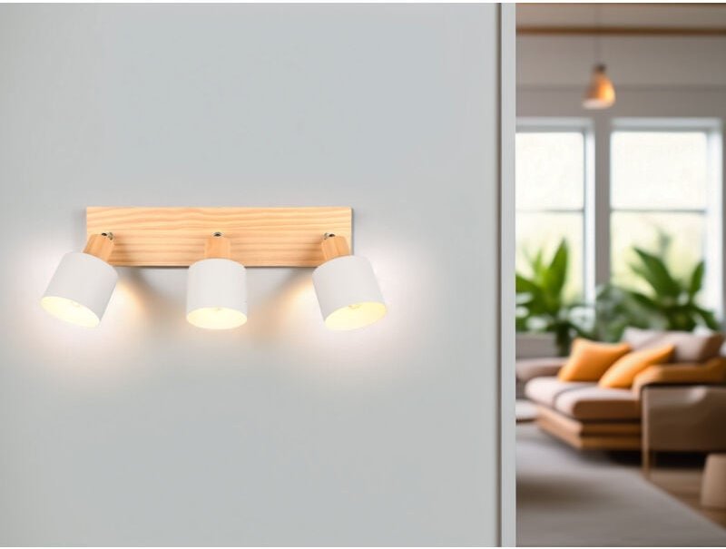 Trio - Deckenstrahler shanti Hellgrau mit Holz 3-flammig, Breite 45cm