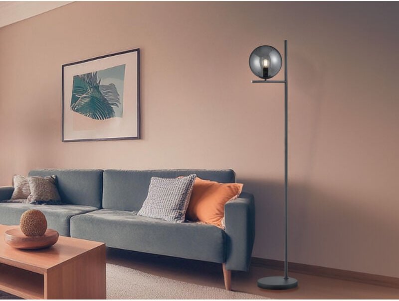 Meinewunschleuchte - Design led Stehleuchte Anthrazit mit Lampenschirm Glaskugel Rauchfarbig, 150cm