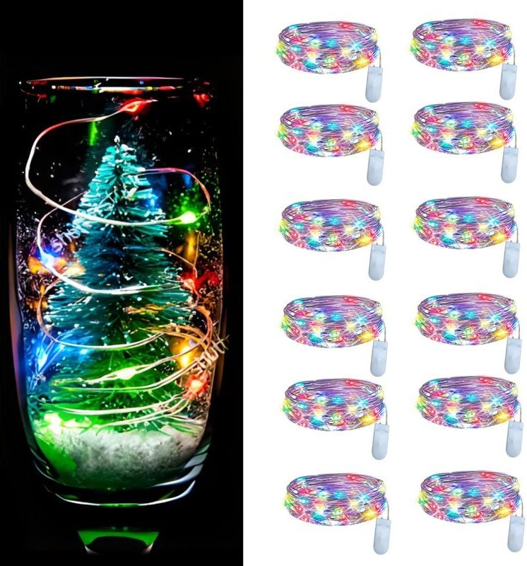 Set mit 12 bunten Lichterketten, 2 m, 20 LEDs, LED-Lichterkette, Mini-wasserdichte LED-Girlande für Hochzeit, Weihnachte...