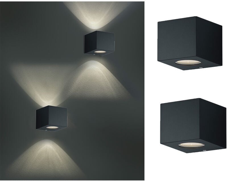 Meinewunschleuchte - led Außenwandleuchte 2er Set Up and Down Light eckig in Schwarz