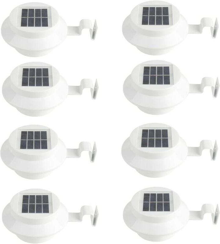 Set mit 8 weißen Solar-Wandleuchten – für Dachrinne, Einfahrt, Treppe, Dach, Garten, Hof