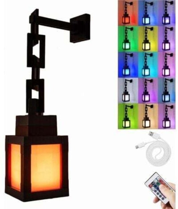 Pixelated Lantern Nachtlicht, 16-farbiges LED Wall Stimmungslicht mit Fernbedienung, USB-aufladbare Tisch- und Wandlampe...
