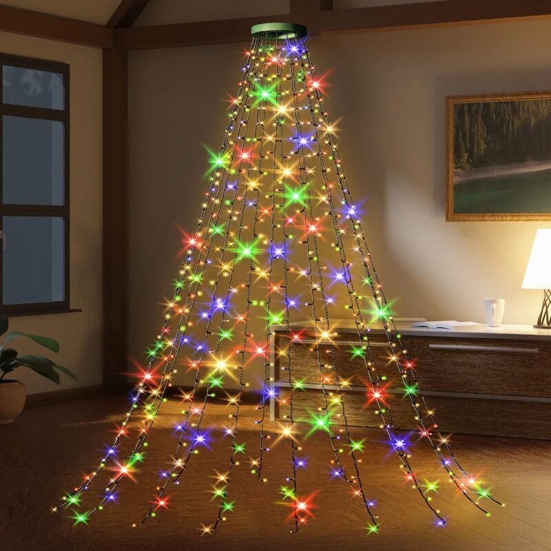 Lichterkette für Weihnachtsbäume, 2 m, 16 Zweige, 400 LEDs, wasserdichte Lichterkette für Weihnachtsbäume