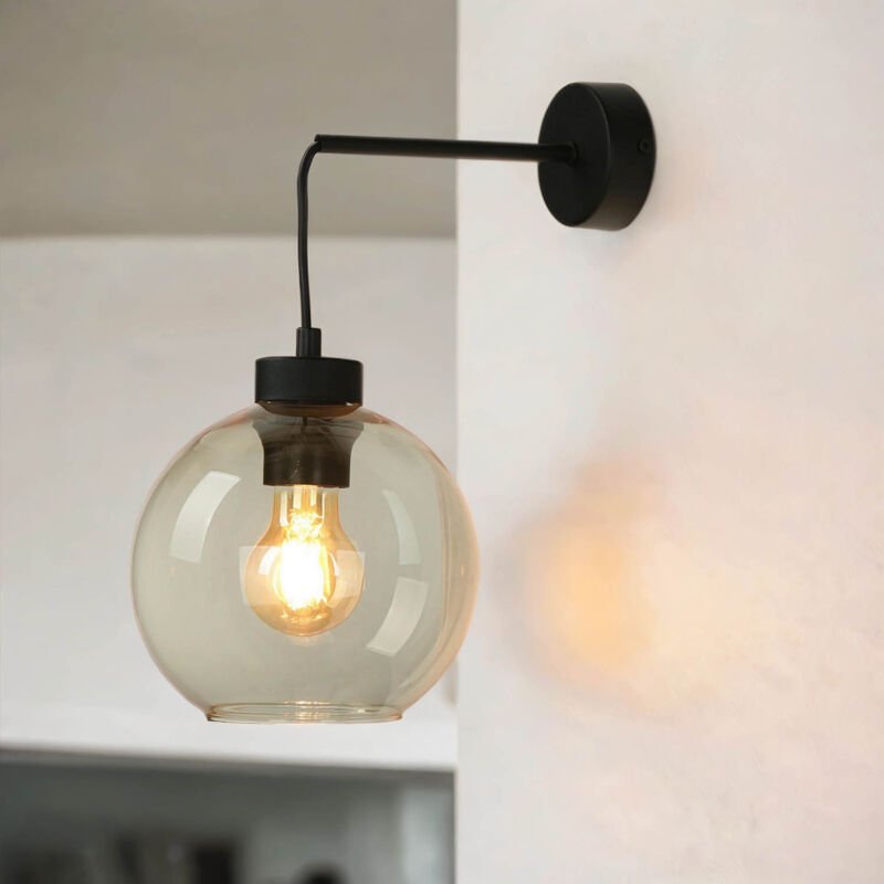 Elegante Wandleuchte Glasschirm in Bernstein Schwarz kalete