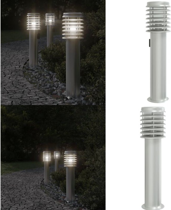 Wegeleuchte mit Steckdose Silbern 60 cm Edelstahl - Outdoor-Beleuchtung - Gartenlampe - LED-Lampe - Edelstahl Lampe - We...