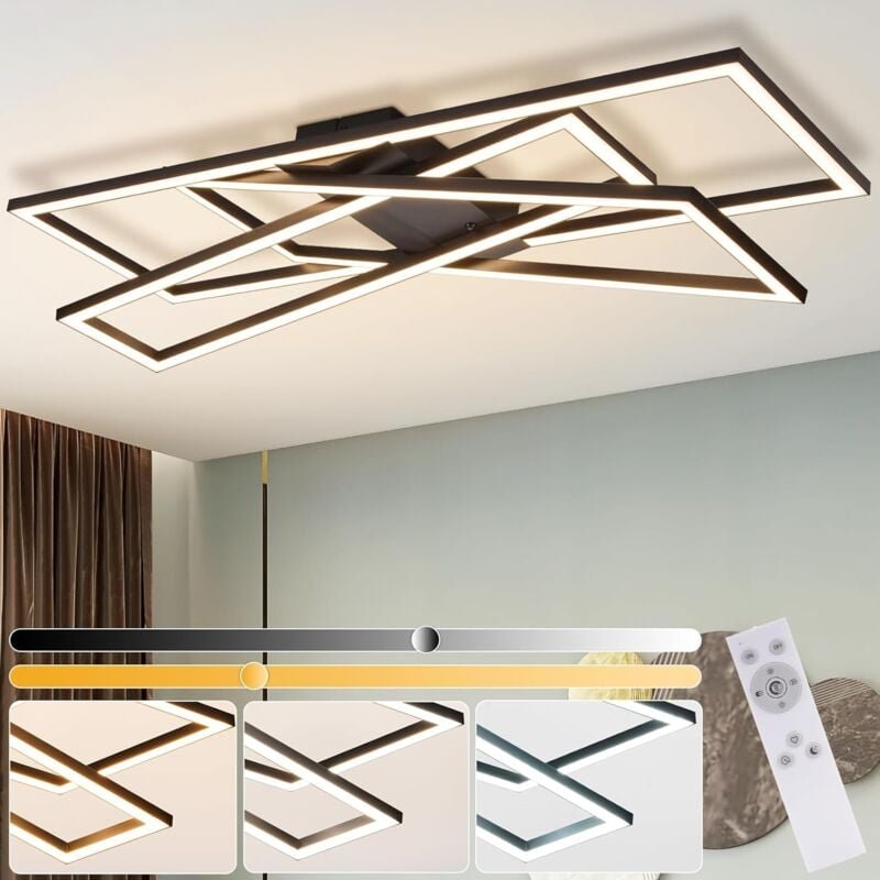 Thumbnail - GBLY Deckenlampe LED Deckenleuchte Schlafzimmer - Schwarz 45W Wohnzimmerlampe Dimmbar Schlafzimmerlampe mit Fernbedienun...