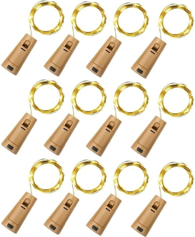 Ersandy - 12 Stück LED-Flaschen-Lichterkette, warmweiß, 2 m, 20 LED-Flaschenlampen, helle Kupferdraht-Dekoration für Hal...