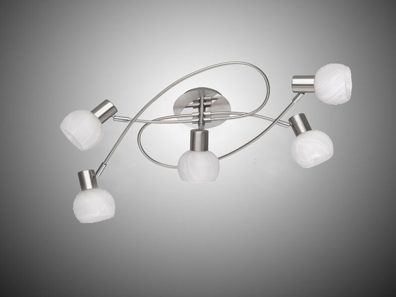 Meinewunschleuchte - led Deckenstrahler 5-flammig Silber Chrom & Glas Alabaster, Breite 64,4cm