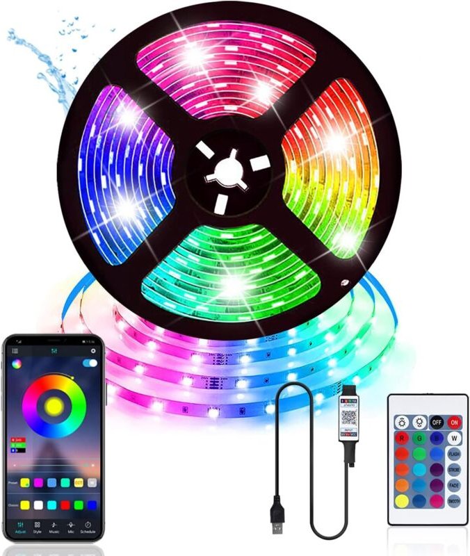 Jalleria - LED-Streifen, 5 m, usb, Schlafzimmer, LED-Streifen, Dekoration, 5050 rgb, Bluetooth-Licht mit App-Steuerung, ...