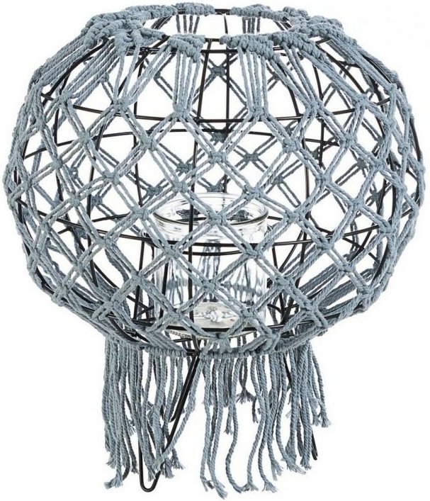 Laterne im Vintage-Stil aus Makramee, graue Farbe 38h cm