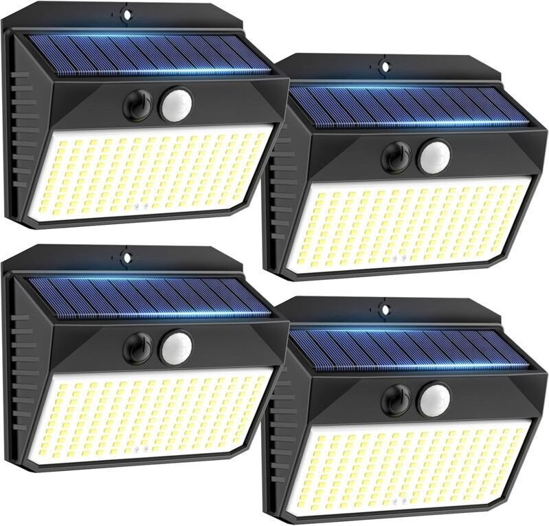 Solarleuchten, 4er-Set Solar-Außenleuchten mit Bewegungsmelder, 138 LED-Solarstrahler, IP65 wasserdichte Solarlampe
