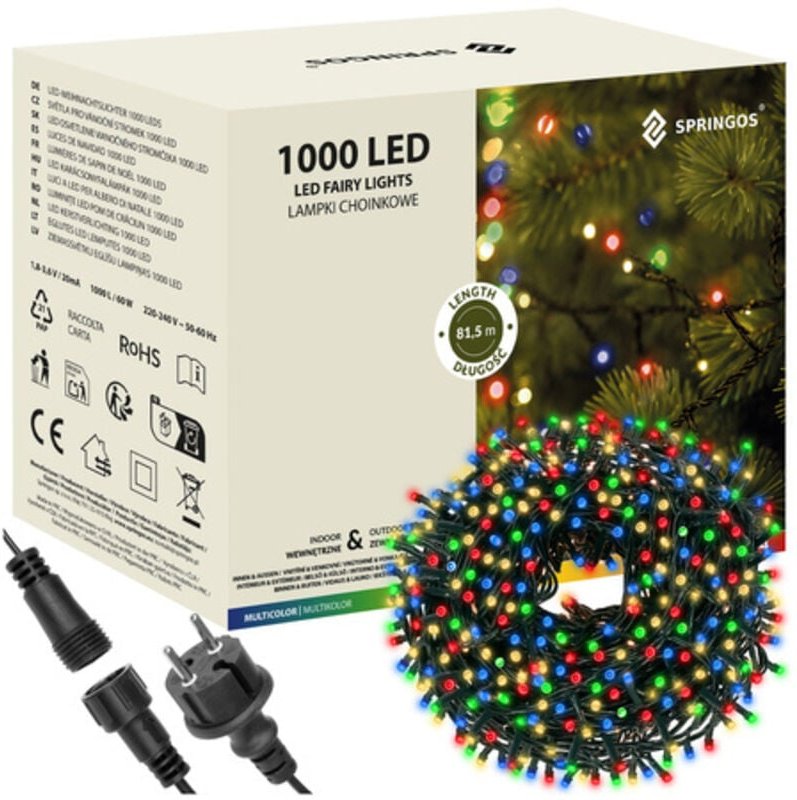 Weihnachtsbeleuchtung 1000 LED 61 m mehrfarbig für den Innen- und Außenbereich.