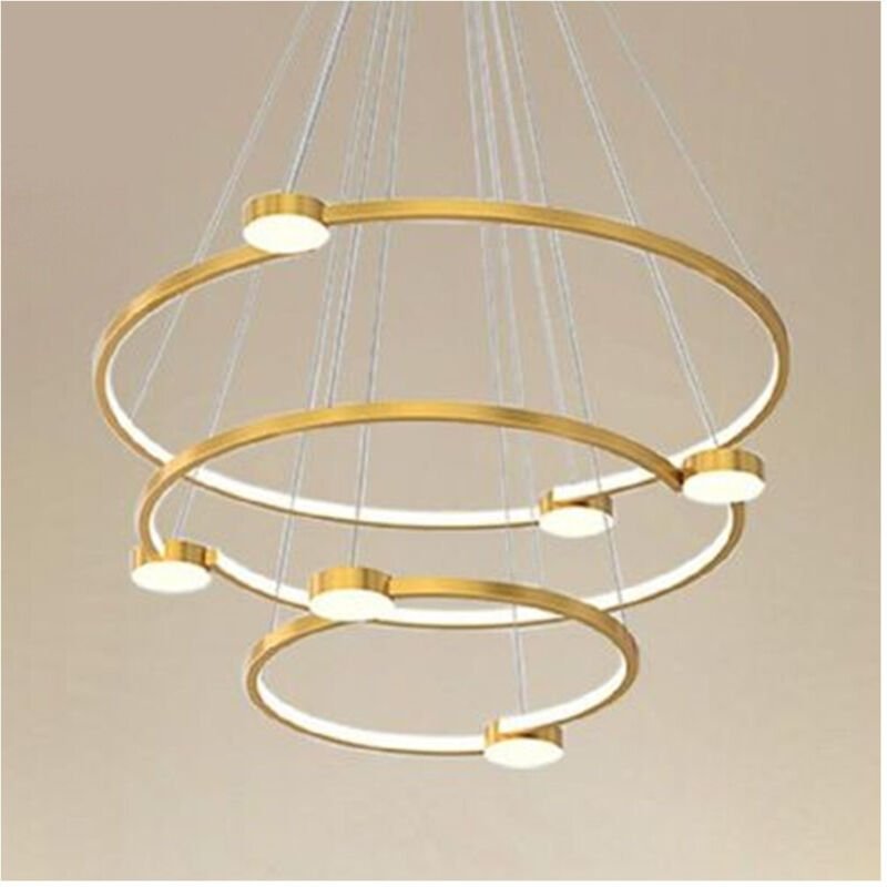 Trade Shop - 96W led pendelleuchte 3 kreise mit fernbedienung modernes design gold 71149 -