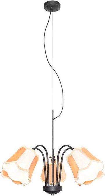 Klassische Hängelampe schwarz mit Lampenschirm gold 5-flammig - Nona