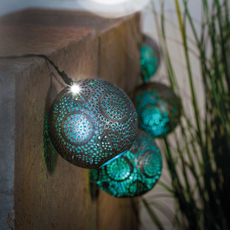 Solar Lichterkette Alma mit 8 Kugeln silber eisblau wetterfest 102805 - Esotec