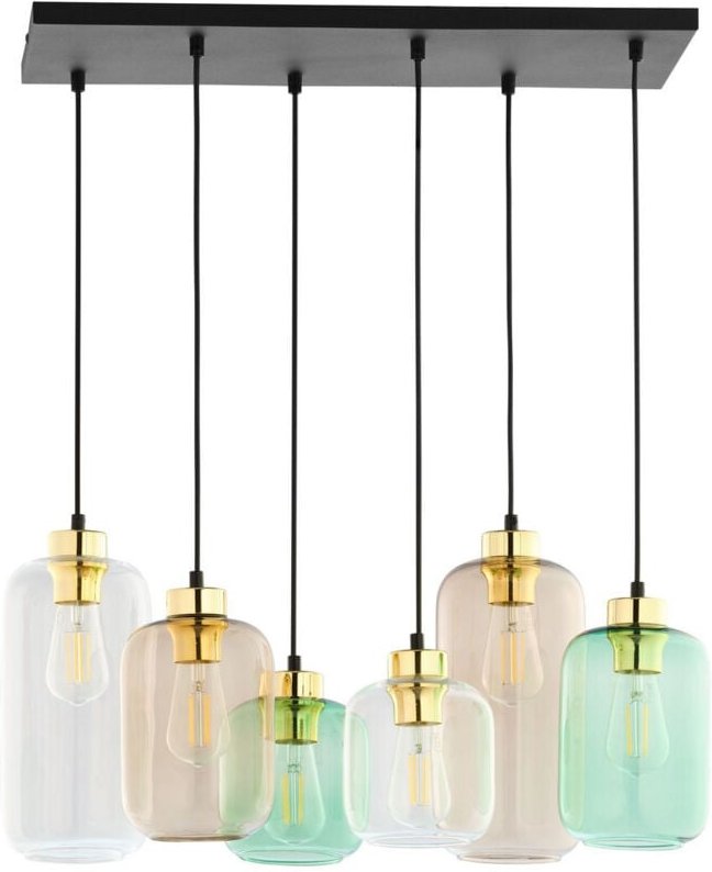 TK Marco Cluster Pendelleuchte Deckenleuchte Schwarz, Braun, Klar, Grün Glas 6xE27