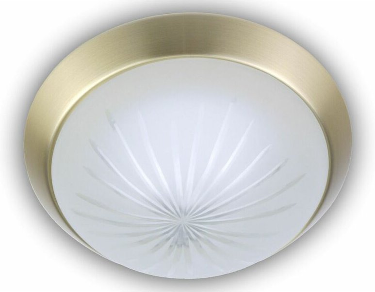 Niermann - Deckenleuchte rund, Schliffglas satiniert, Dekorring Messing matt, ø 25cm