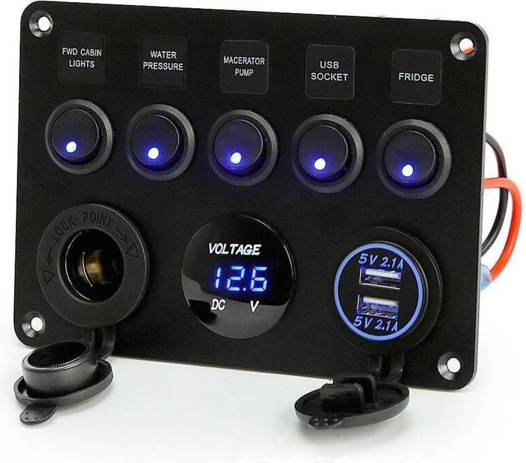 5-Gang-Wippschalter-Panel, Wippschalter-Panel, Schalttafel, Boot, Auto, wasserdicht, Dual-USB, dc 12 V/24 v, led, lkw, A...