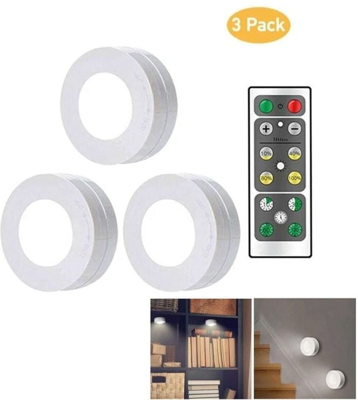 Thumbnail - 3er-Pack LED-Schrankleuchten mit Fernbedienung, LED-kabellose Touch-Schrankleuchten, Touch-Schranklampe, LED-Nachtlicht ...