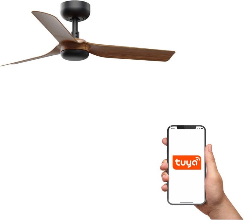 Faro Barcelona - Faro Mini Punt Kleiner Deckenventilator mit 3 Flügeln, Mattschwarz, Walnuss, Tuya Smart System
