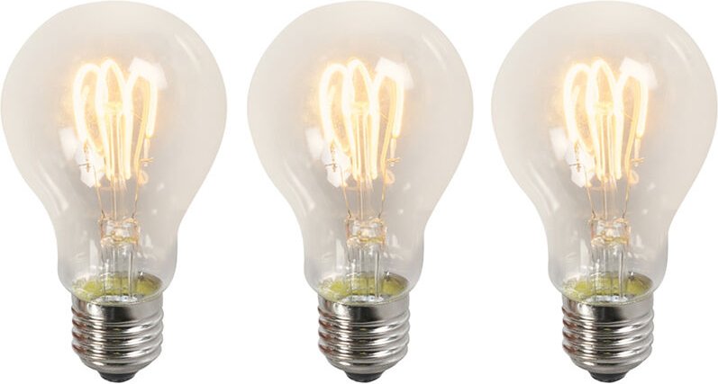 Luedd - Set mit 3 E27-LED-Lampen mit gedrehtem Glühfaden, A60, klar, 3 w, 210 lm, 2200 k
