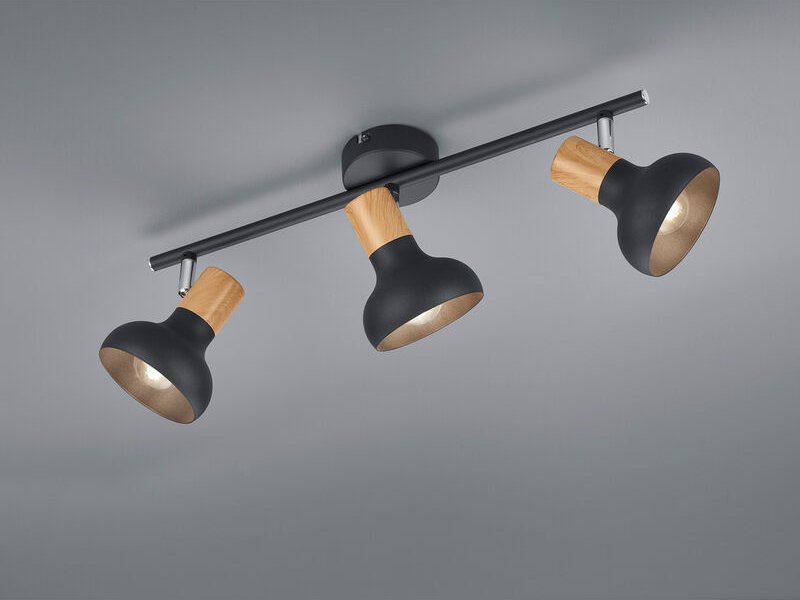Led Deckenstrahler aus Metall in Schwarz & Holzoptik, Breite 47cm