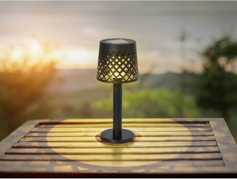 Thumbnail - Kleine led Outdoor Solar Tischleuchte Schwarz mit Gitterschirm, Höhe 21cm