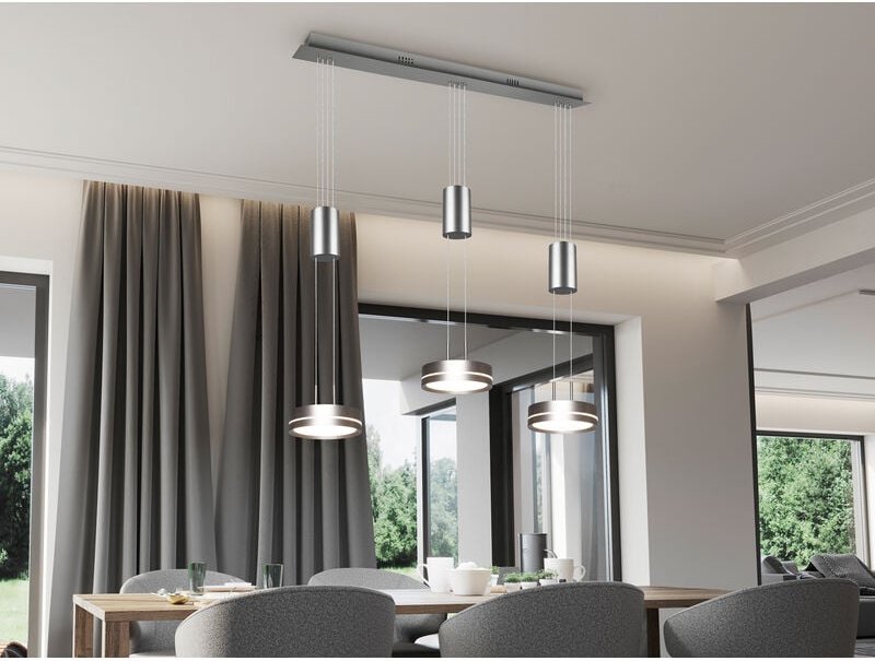 Trio - led Pendelleuchte franklin 3-flammig höhenverstellbar & dimmbar, Silber, b: 85cm