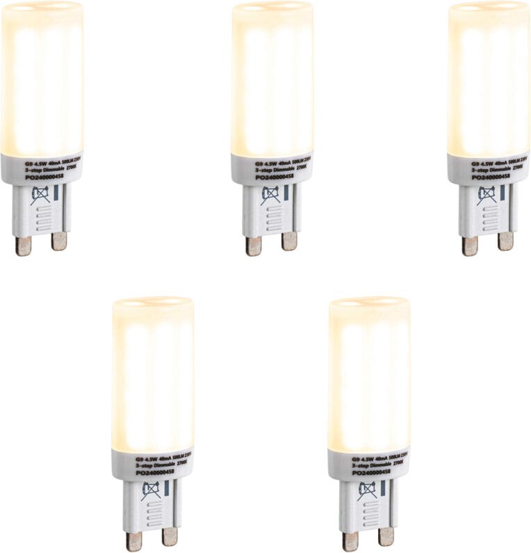 5er Set G9 3-Stufen dimmbarer LED-Lampen Opal 4,5W 500lm 2700K