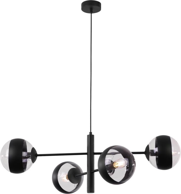 Toledo Schwarze Hängelampe 4 Flacher Schwarzer Lampenschirm E14