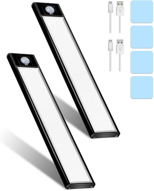 Zwei wiederaufladbare LED-Schrankleuchten mit Bewegungssensor, 31 LEDs, 20 cm, Induktionsbeleuchtung, 3 Modi, USB-auflad...