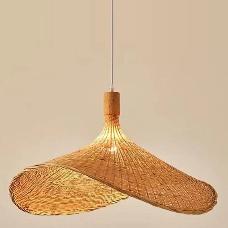 Bambus-Pendelleuchte mit gewebtem Lampenschirm, 50 cm Kronleuchter für Kücheninsel, Esstisch oder Wohnzimmer.