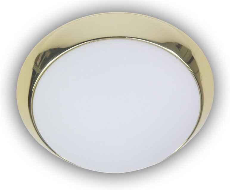 LED-Deckenleuchte rund, Opalglas matt, Dekorring Messing poliert, ø 30cm
