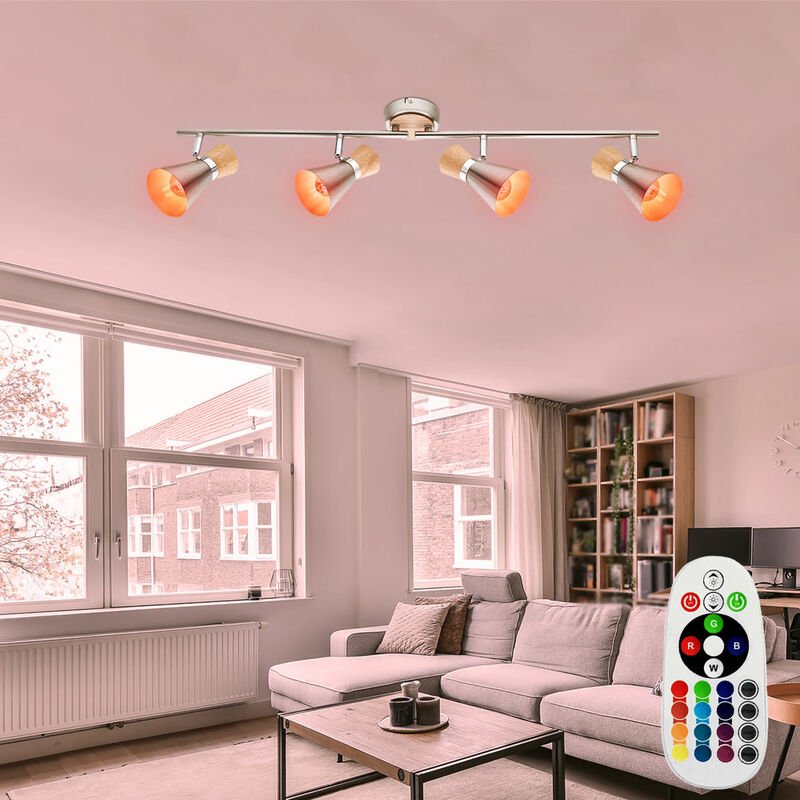 Decken Lampe Dimmer Fernbedienung Holz Spot Leuchte verstellbar im Set inkl. rgb led Leuchtmittel